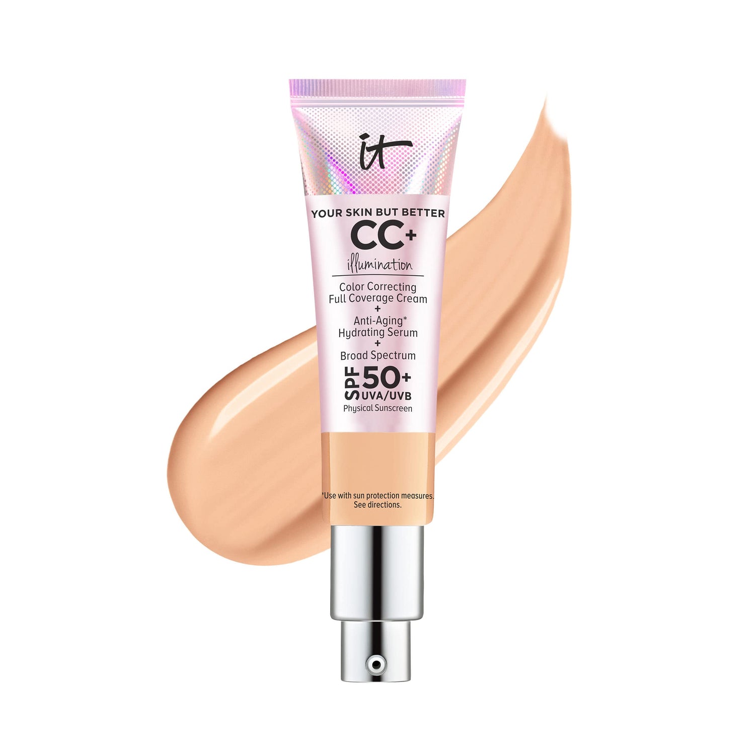 IT Cosmetics Your Skin But Better CC+ Cream Illumination - Color Correcting Cream, Full-Coverage Foundation, Hydrating Serum &amp; SPF 50+ Sunscreen Radiant Finish 1.08 fl oz