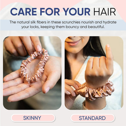 Blissy Silk Scrunchies (3 Pack) - 100% Pure Mulberry Silk - 22 Momme 6A High-Grade Fibers - Silk Scrunchie for Straight &amp; Curly Hair - Preventing Breakage, Tangling, &amp; Creasing (Black Skinny)