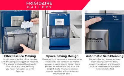 Frigidaire Nugget Ice Maker, Countertop Ice Machine with Transparent Window, Sonic Ice Maker with 44 lbs. Capacity, Auto Self Cleaning Ice Maker Machine, 2.0 Gen, Cream - 16.75D x 11.75W x 20.25H