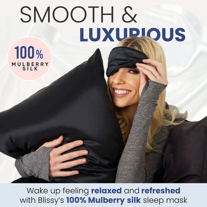 Blissy Silk Sleep Mask - Silk Eye Sleeping Mask for Women &amp; Men for Total Blackout - Silk Eye Mask - 100% Pure Mulberry Silk, 22 Momme 6a Fibers - Blindfold Silk Sleep Mask Side Sleeper Eye Cover