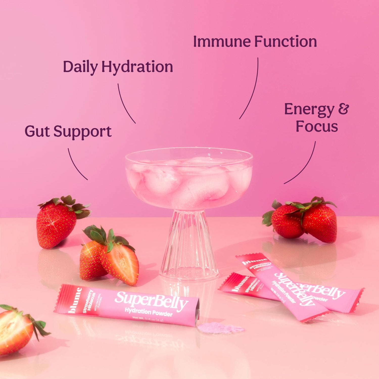 Blume SuperBelly Gut Health Hydration Packets, Sugar-Free, with Prebiotics, Probiotics, Apple Cider Vinegar, and Electrolytes, Strawberry Hibiscus, 15 Sticks