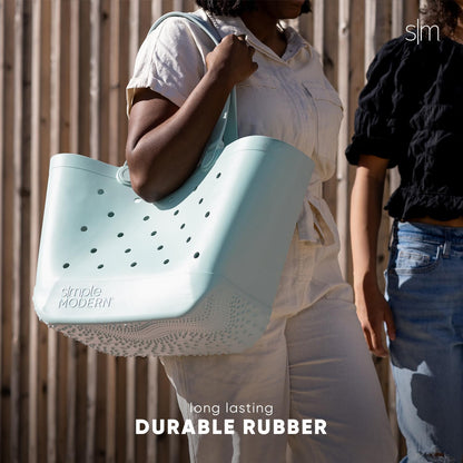 Simple Modern Beach Bag Rubber Tote | Waterproof Medium Tote Bag with Zipper Pocket for Pool, Groceries, Sports | Gifts For Women | Getaway Bag Collection | Almond Birch
