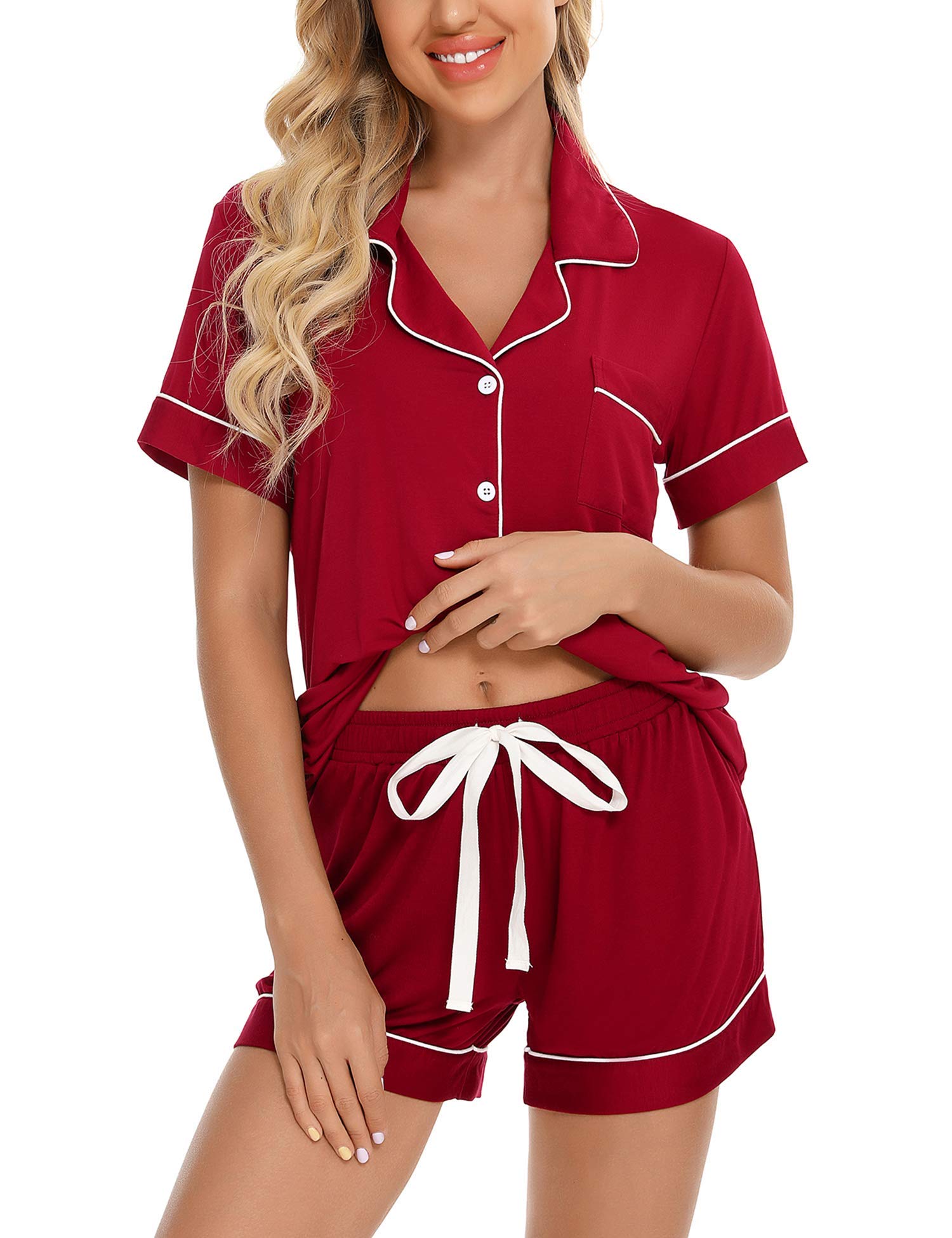 Senert Pajamas Set For Women Short Sleeve Sleepwear Soft Button Down Pjs Set Nightwear Lounge Sets S-XXL