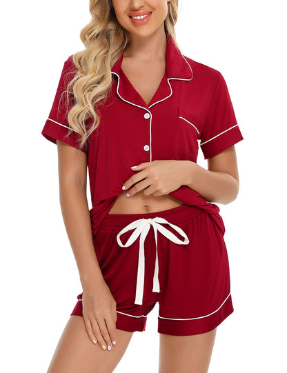 Senert Pajamas Set For Women Short Sleeve Sleepwear Soft Button Down Pjs Set Nightwear Lounge Sets S-XXL