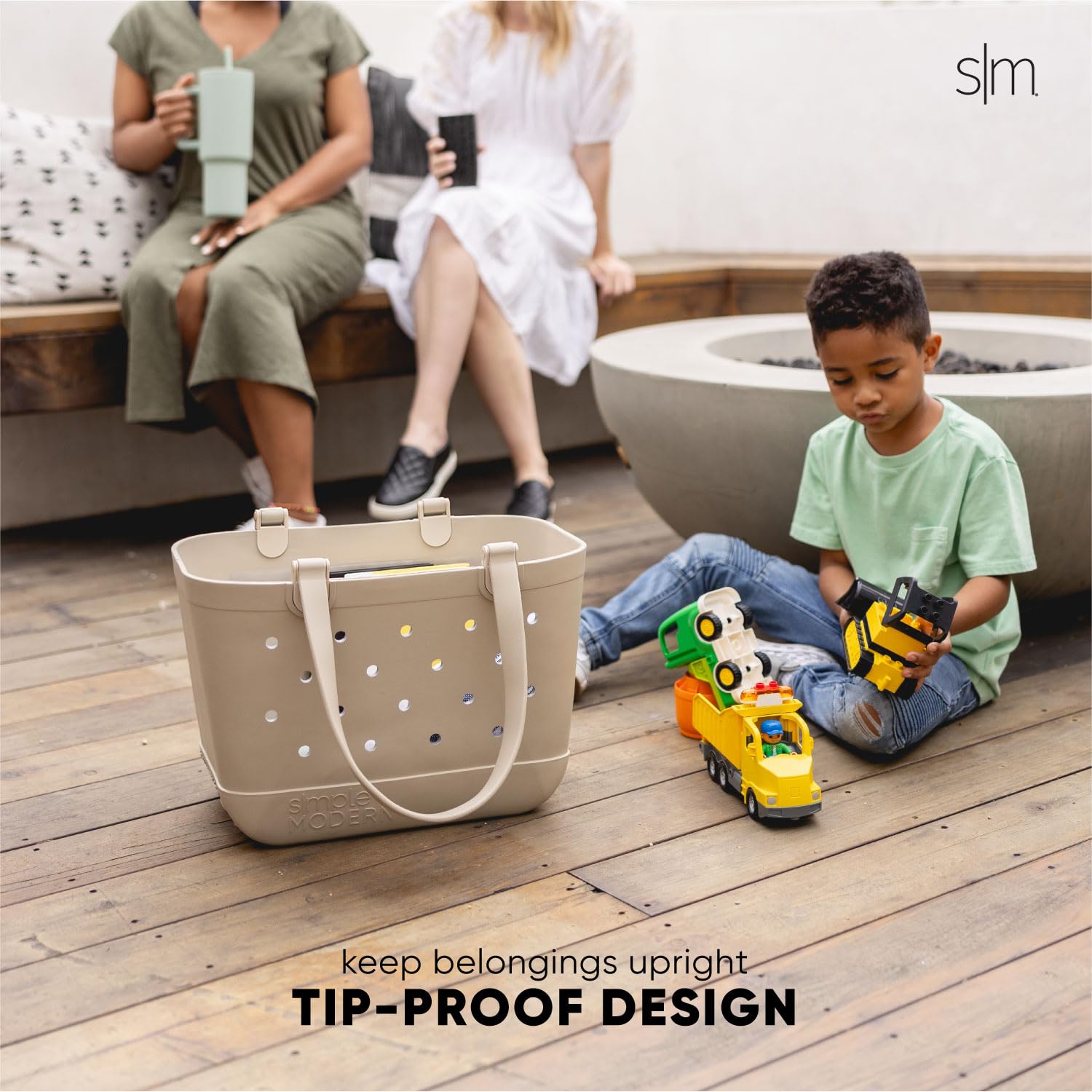 Simple Modern Beach Bag Rubber Tote | Waterproof Medium Tote Bag with Zipper Pocket for Pool, Groceries, Sports | Gifts For Women | Getaway Bag Collection | Almond Birch