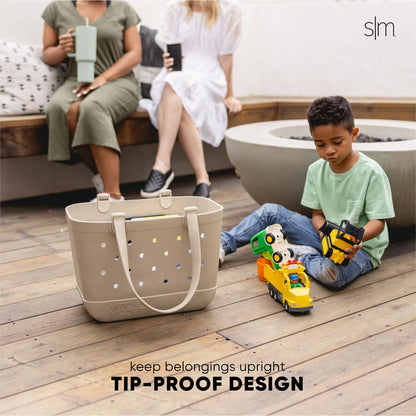 Simple Modern Beach Bag Rubber Tote | Waterproof Medium Tote Bag with Zipper Pocket for Pool, Groceries, Sports | Gifts For Women | Getaway Bag Collection | Almond Birch