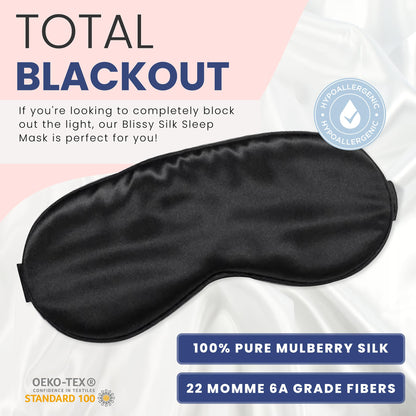 Blissy Silk Sleep Mask - Silk Eye Sleeping Mask for Women &amp; Men for Total Blackout - Silk Eye Mask - 100% Pure Mulberry Silk, 22 Momme 6a Fibers - Blindfold Silk Sleep Mask Side Sleeper Eye Cover