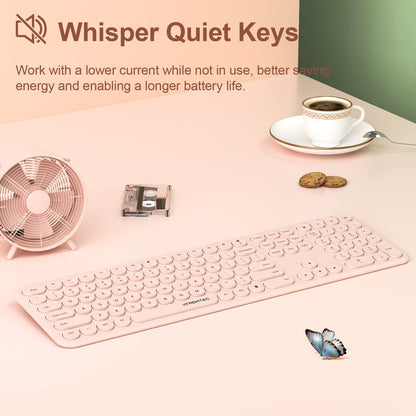 Wireless Keyboard and Mouse, XTREMTEC Cute Keyboard Retro Round Keycap - 2.4GHz Ultra-Slim Quiet Aesthetic Keyboard for Mac Computer Laptop PC Desktops (Rosegold)