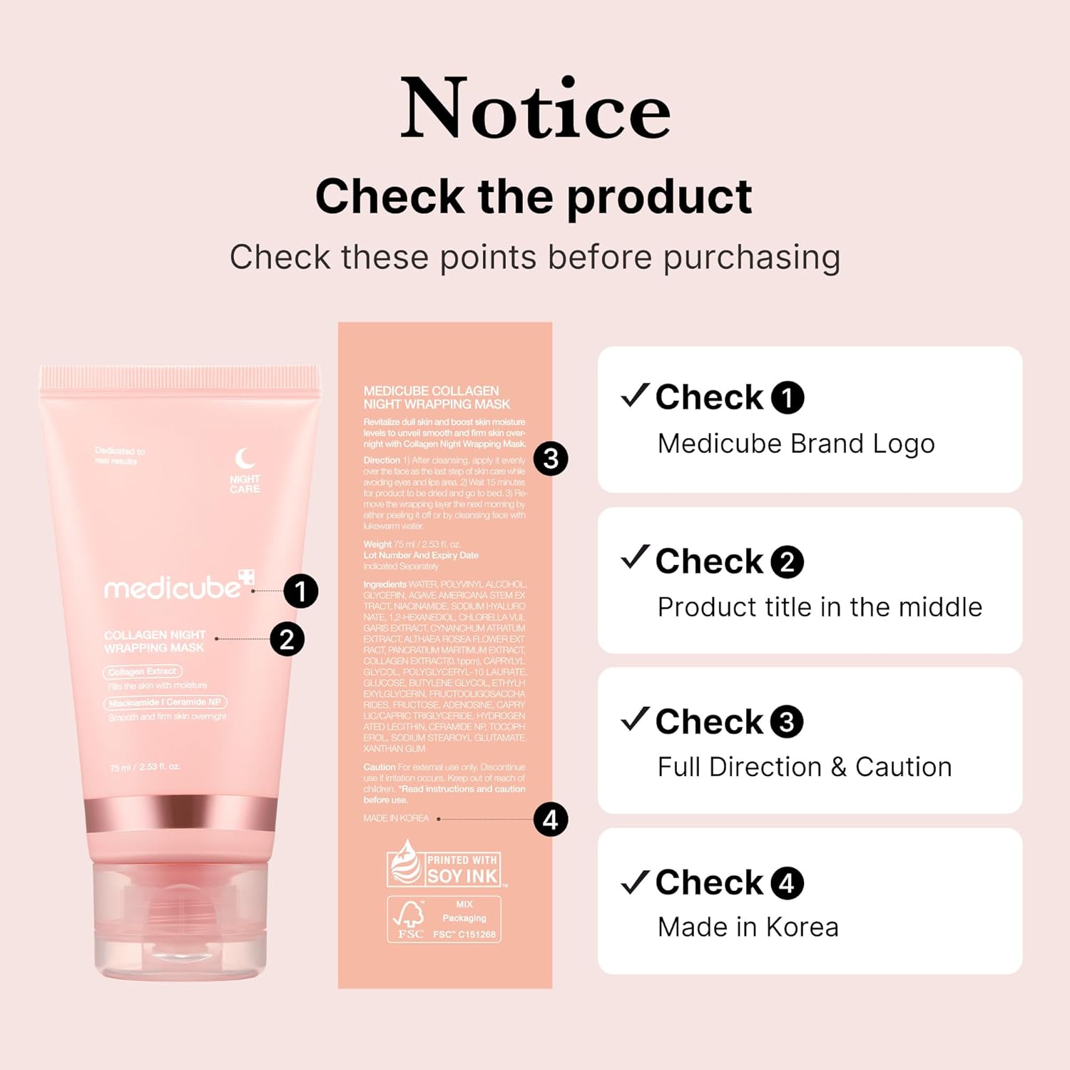 Medicube Collagen Overnight Wrapping Peel Off Facial Mask Pack - Elasticity &amp; Hydration Care, Reduces Sagging &amp; Dullness - Hydrolyzed Collagen For Glowing Skin - Korean Skin Care, 2.53 fl.oz