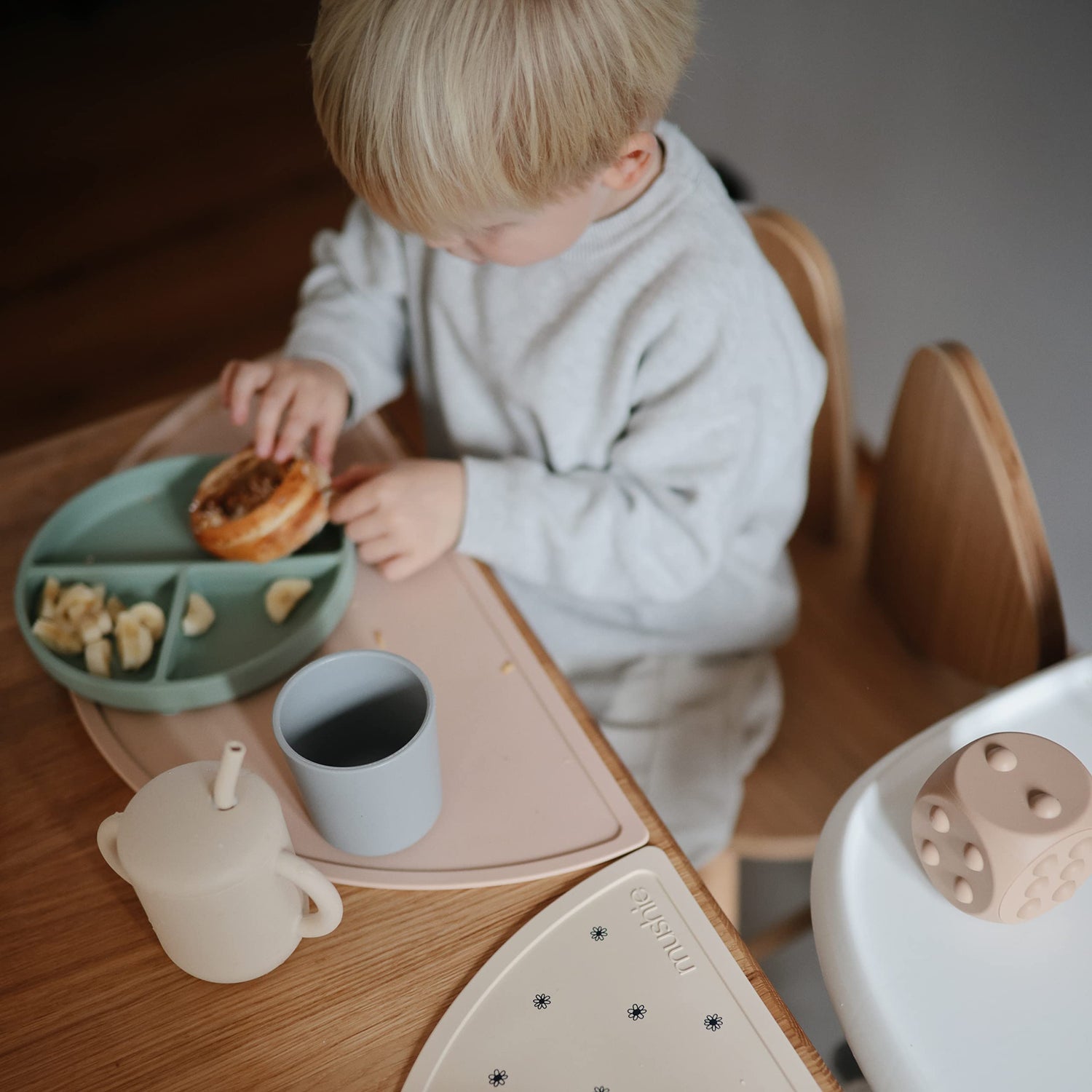 mushie Flatware Fork and Spoon Set for Kids | Made in Denmark (Sage)