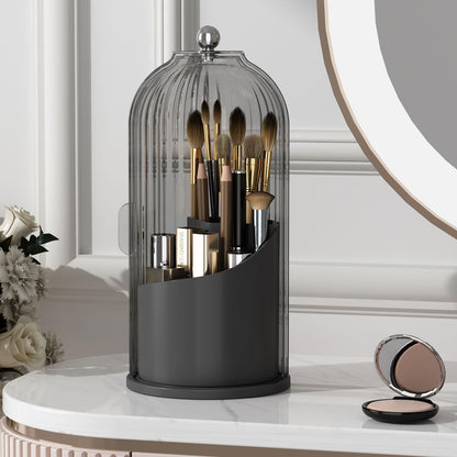 Makeup Brush Holder Organizer with Lid,360 Rotating Clear Dustproof Makeup Brushes Organizer for Vanity Desktop Bathroom Countertop (Transparent)