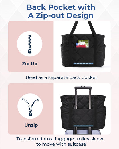BAGSMART Tote Bag for Women, Puffer Tote Bags with Zipper, Travel Essentials Quilted Nurse Bag Carry On Bag Gifts for Women