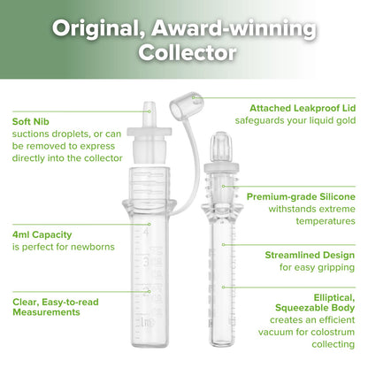 haakaa Colostrum Collector Kit Breast Milk Collector with Cotton Cloth Wipe and Storage Case, Ready-to-Use, Reusable, 4ml/6pcs