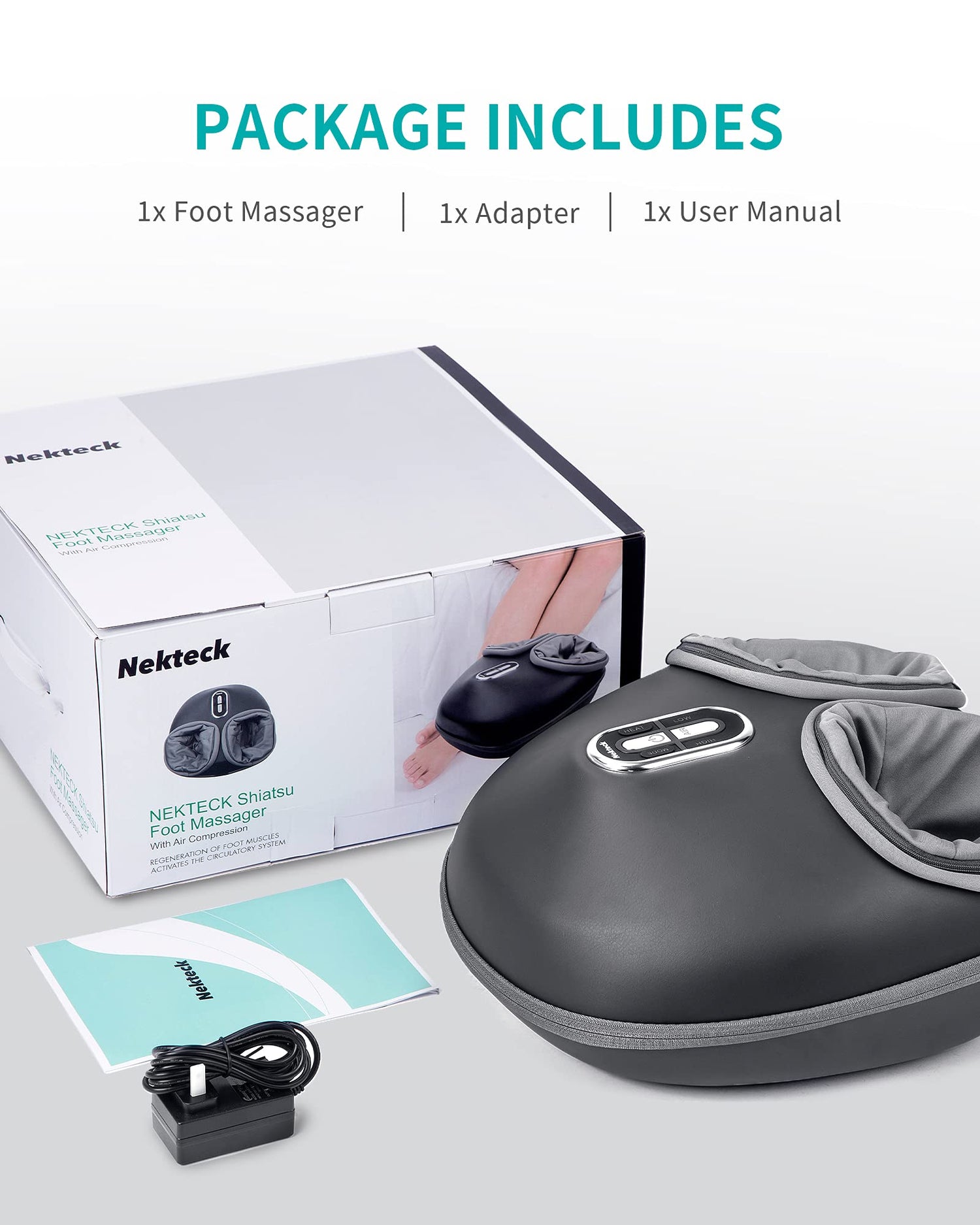Nekteck Shiatsu Foot Massager Machine with Soothing Heat, Deep Kneading Therapy, Air Compression, Improve Blood Circulation and Foot Wellness,Relax for Home or Office Use(Beige)