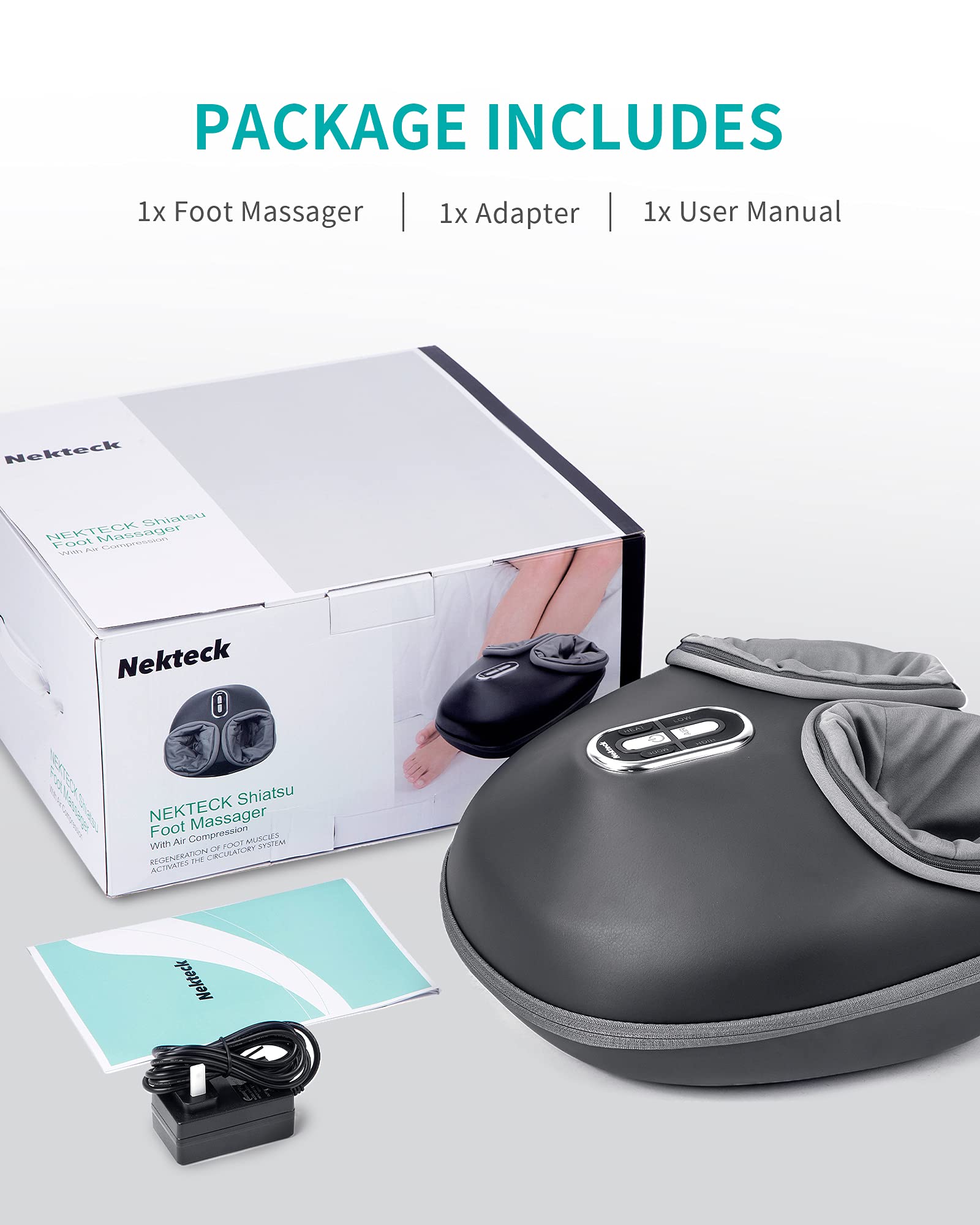 Nekteck Shiatsu Foot Massager Machine with Soothing Heat, Deep Kneading Therapy, Air Compression, Improve Blood Circulation and Foot Wellness,Relax for Home or Office Use(Beige)