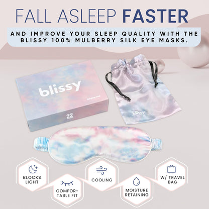Blissy Silk Sleep Mask - Silk Eye Sleeping Mask for Women &amp; Men for Total Blackout - Silk Eye Mask - 100% Pure Mulberry Silk, 22 Momme 6a Fibers - Blindfold Silk Sleep Mask Side Sleeper Eye Cover
