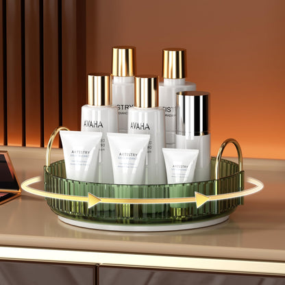 YCIA&amp;DONE 360 Rotating Makeup Organizer and Storage for Vanity Bathroom Countertop, High Capacity Cosmetic Skincare Perfume Organizer for Dresser Lazy Susan Organizers(Clear White,2 Tiers)