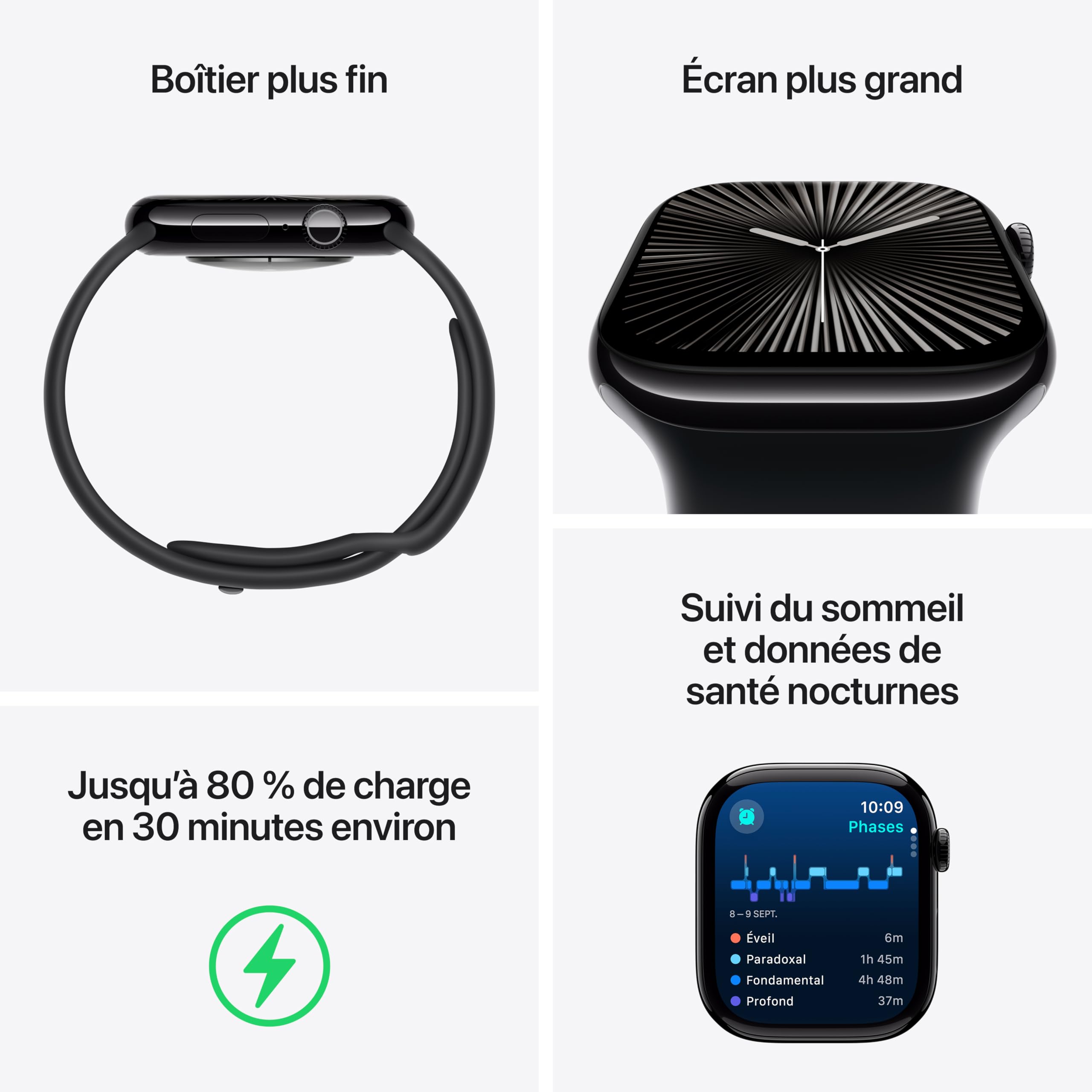 Apple Watch Series 10 [GPS 46mm] Smartwatch with Jet Black Aluminium Case with Black Sport Band. Fitness Tracker, ECG App, Always-On Retina Display, Water-Resistant