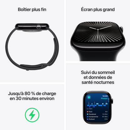 Apple Watch Series 10 [GPS 46mm] Smartwatch with Jet Black Aluminium Case with Black Sport Band. Fitness Tracker, ECG App, Always-On Retina Display, Water-Resistant