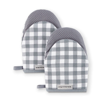 KitchenAid Gingham Mini Oven Mitt 2-Pack Set, Milkshake Tan, 5.5&quot;x8&quot;