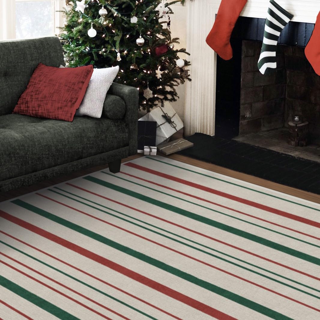 RUGGABLE Winter Plaid Washable Rug - Perfect Holiday Area Rug for Living Room Bedroom Kitchen - Pet &amp; Child Friendly - Stain &amp; Water Resistant - Dress Stewart Tartan Plaid 3&