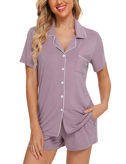Senert Pajamas Set For Women Short Sleeve Sleepwear Soft Button Down Pjs Set Nightwear Lounge Sets S-XXL