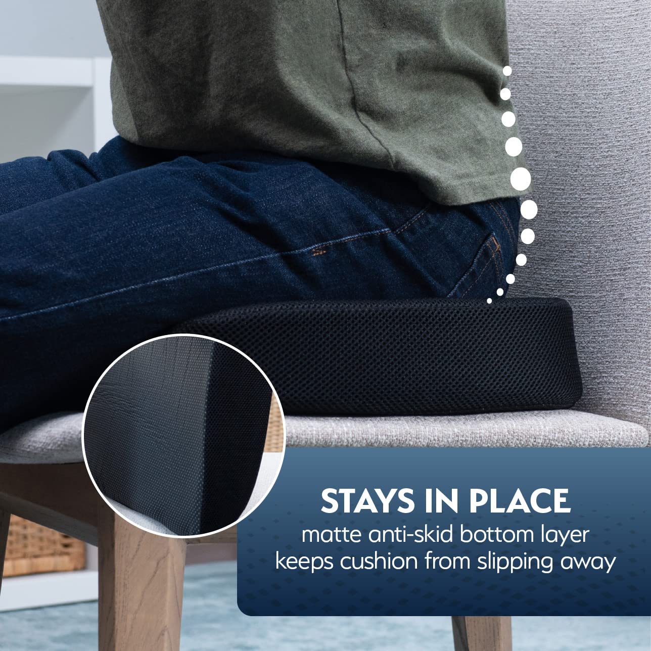 Sky Mat Office Chair Cushion - 17.9 x 14 x 2.75 Seat Pillow for Back Discomfort w/Gel Foam Pad, Mesh Cover, Handle and Portable Bag - Machine Washable Pressure Relief Cushions