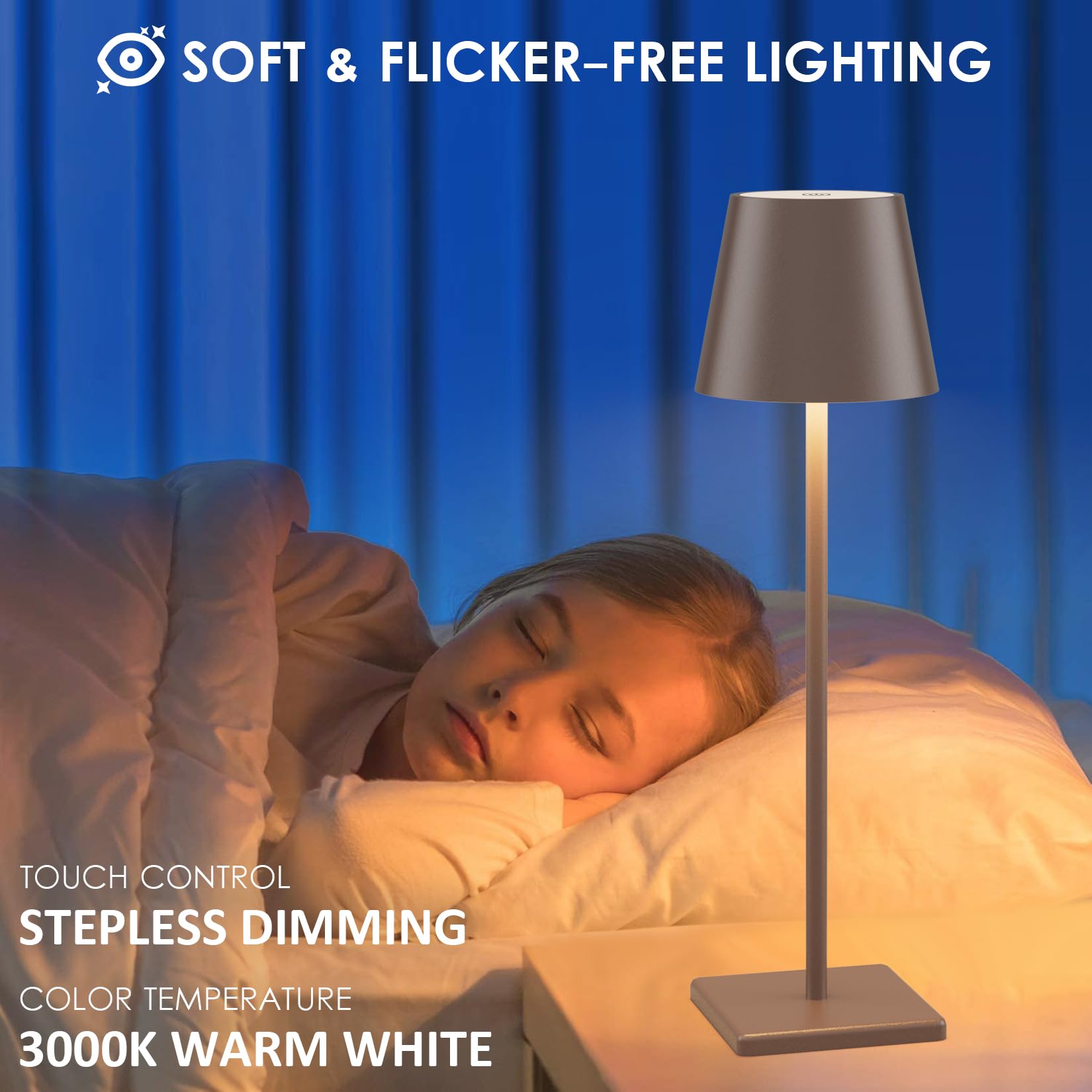 2-Pack LED Cordless Table Lamp, Rechargeable Battery Desk lamp 3W 5500mAh Battery Operated Stepless Dimming Modern Portable Table Light for Restaurant/Bedroom/Outdoor IP54 Waterproof (Off White)