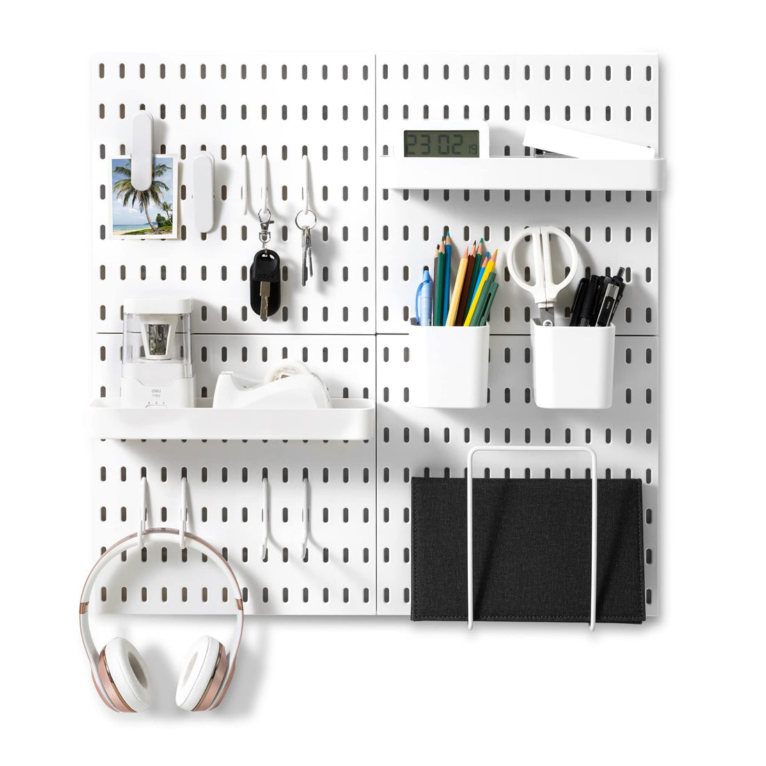 VUSIGN Pegboard Combination Wall Organizer Kit, 4 Pieces Pegboards and 17 Accessories Modular Hanging, Wall Mount Display Peg Board Panel Kits for Bedroom, Home, Office, Bathroom, 22&quot; x 22&quot;, Pink