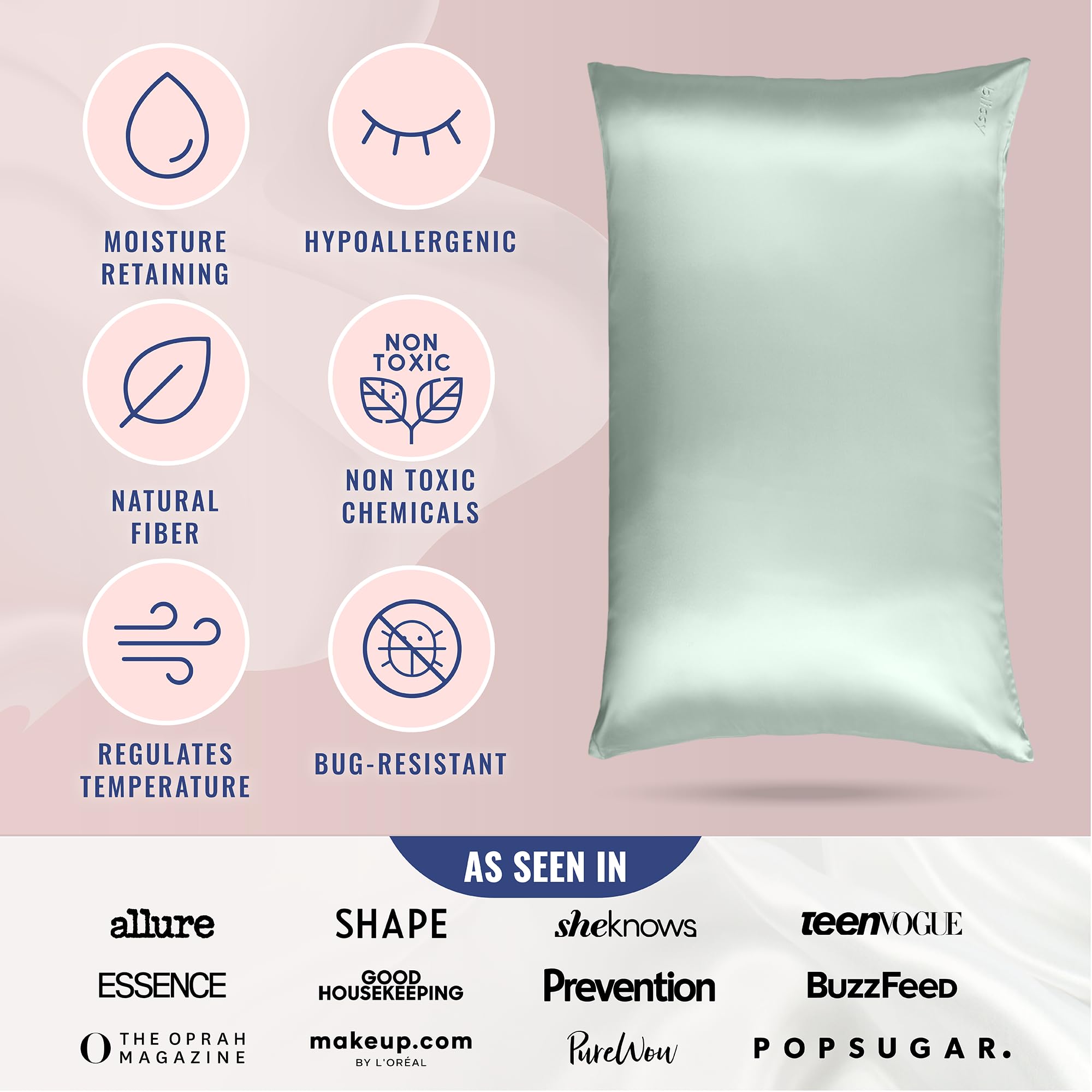 Blissy Silk Pillowcase - 100% Pure Mulberry Silk - 22 Momme 6A High-Grade Fibers - Silk Pillow Cover for Hair &amp; Skin - Regular, Queen &amp; King with Hidden Zipper (Standard,Blissy White)