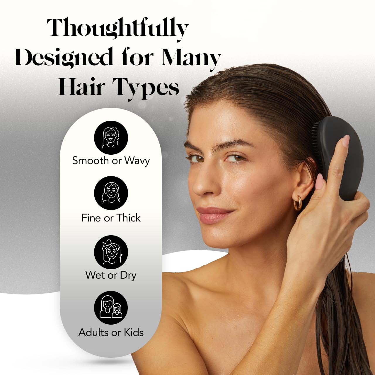Kitsch Detangler Brush for Curly, Straight, Wet and Dry Hair - No Pain Hair Detangler Brush with Flexible Bristles, Easy-to-Hold, Shower &amp; Travel Hair Brush for Adults and Kids - Black