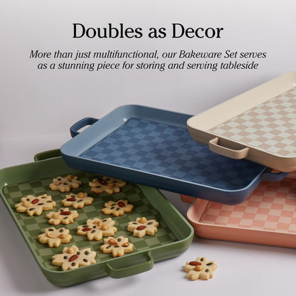 Our Place Bakeware Set | 5-Piece Nonstick, Toxin-Free, Ceramic, Stoneware Set with Oven Pan, Bakers, &amp; Oven Mat | Space-Saving Nesting Design | Oven-Safe | Bake, Roast, Griddle and more | Steam