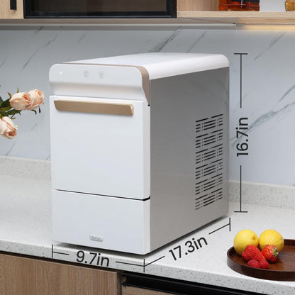 Gevi Household V2.0 Gemi Nugget Ice Maker Countertop Pellet Crushed Chewable Ice Machine with Self-Cleaning Open and Pour Water Refill for Kitchen Party Office Stainless Steel White