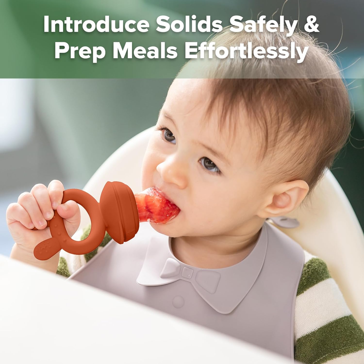 Haakaa Baby Fruit Food Feeder &amp; Mini Freezer Nibble Tray Combo, Breastmilk Popsicle Molds for Cooling Relief, BPA Free Silicone Feeder for Safe Infant Self Feeding, 4 Month+ (Pea Green)