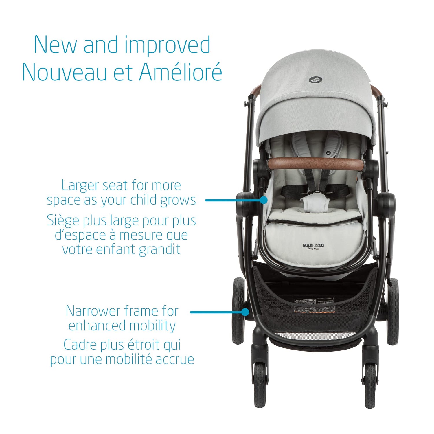 Maxi-Cosi Zelia Max 5-in-1 Modular Travel System, Carraige mode, Reversible toddler seat, Use from birth, Mico infant car seat (included), Polished Pebble