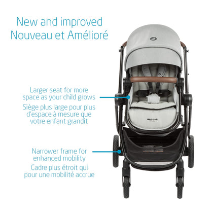 Maxi-Cosi Zelia Max 5-in-1 Modular Travel System, Carraige mode, Reversible toddler seat, Use from birth, Mico infant car seat (included), Polished Pebble