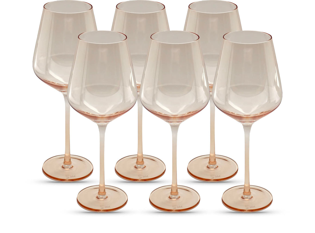 Smokey Sand Wine Glasses, 16.5oz (Set of 6) Stemmed Single Color Smoky Amber Brown Neutral Glass - Great for All Wine Types and Occasions or Gifts - Luxury, Durable, Hand-Blown