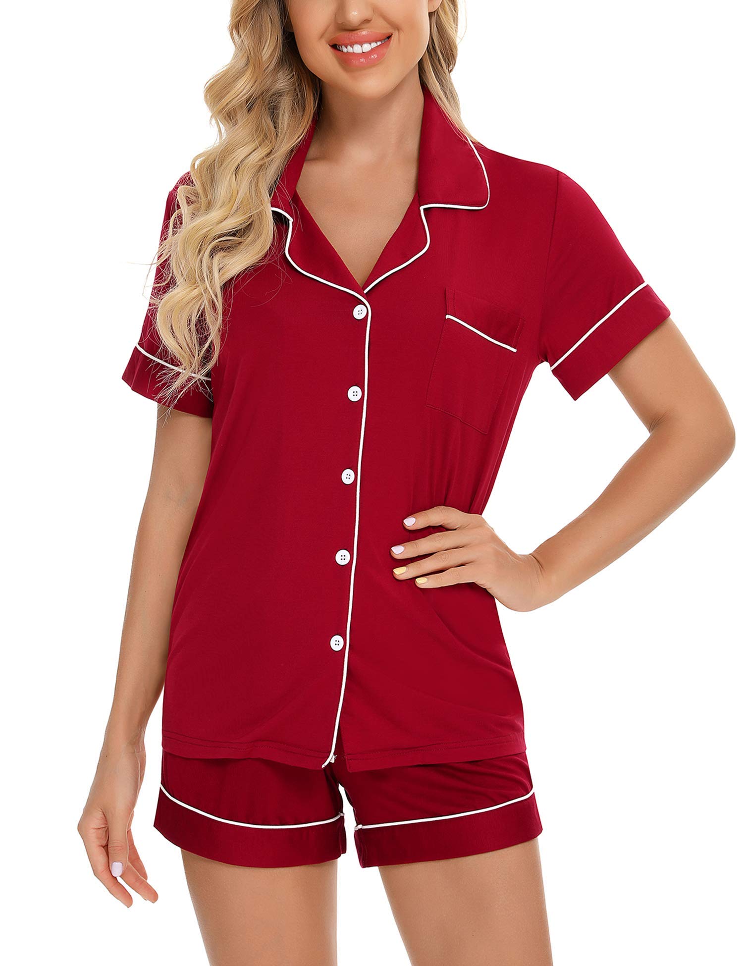Senert Pajamas Set For Women Short Sleeve Sleepwear Soft Button Down Pjs Set Nightwear Lounge Sets S-XXL