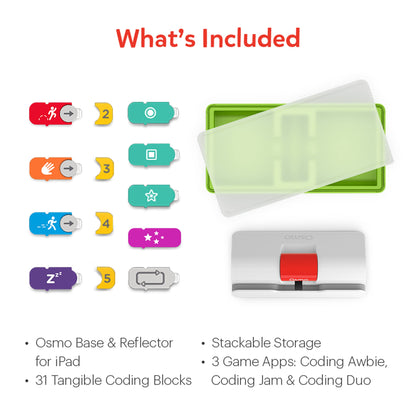 Osmo - Coding Starter Kit for iPad-3 Educational Learning Games-Ages 5-10+ -Learn to Code,Coding Basics &amp; Coding Puzzles-STEM Toy Gifts - Logic,Coding Fundamentals,Boy &amp; Girl(Osmo iPad Base Included)