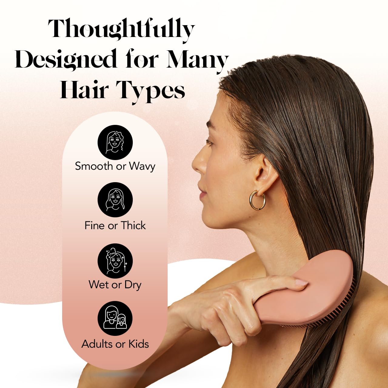 Kitsch Detangler Brush for Curly, Straight, Wet and Dry Hair - No Pain Hair Detangler Brush with Flexible Bristles, Easy-to-Hold, Shower &amp; Travel Hair Brush for Adults and Kids - Black