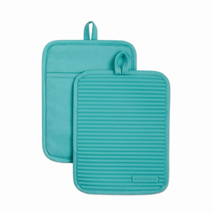 KitchenAid Ribbed Soft Silicone Water Resistant Pot Holder Set, Milkshake , 2 Piece Set, 7&quot;x9&quot;