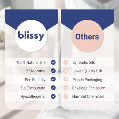 Blissy Silk Pillowcase - 100% Pure Mulberry Silk - 22 Momme 6A High-Grade Fibers - Silk Pillow Cover for Hair &amp; Skin - Regular, Queen &amp; King with Hidden Zipper (Queen, Champagne)