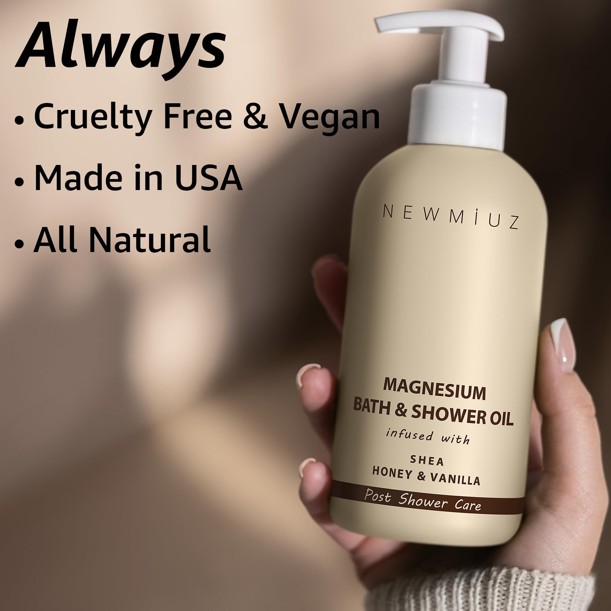 Magnesium Shower Oil Body Wash - Natural Post Shower Care for Dry Skin in Shower Cleansing &amp; Softening Moisturizing Body Legs Non Greasy Shea Honey Vanilla Spa Self Care Spa Gift