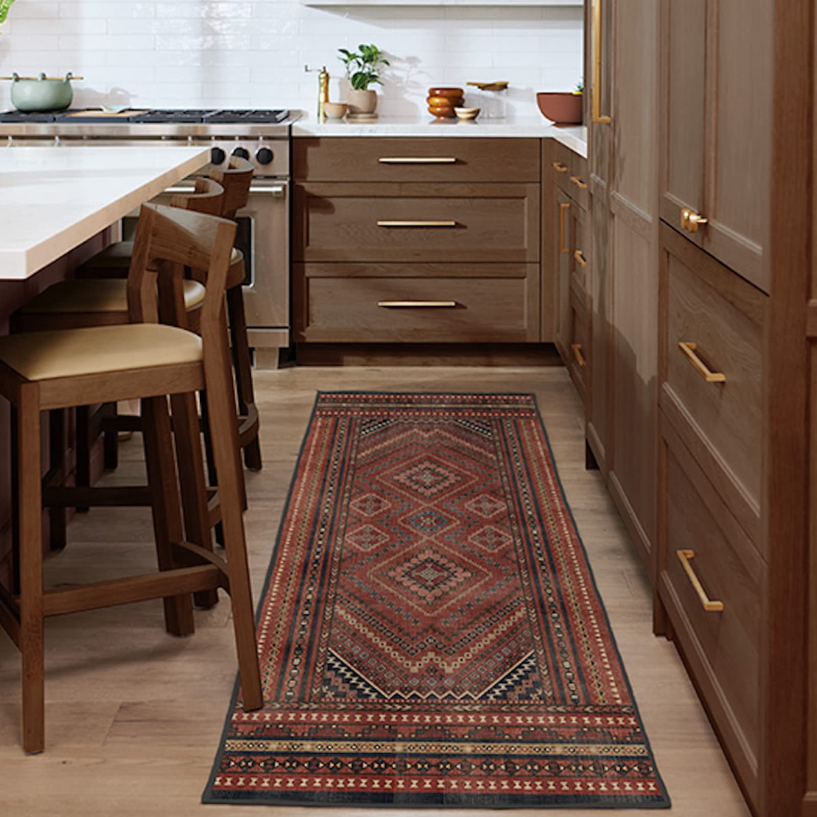 RUGGABLE Kaden Washable Rug - Perfect Vintage Area Rug for Living Room Bedroom Kitchen - Pet &amp; Child Friendly - Stain &amp; Water Resistant - Amber Red 3&