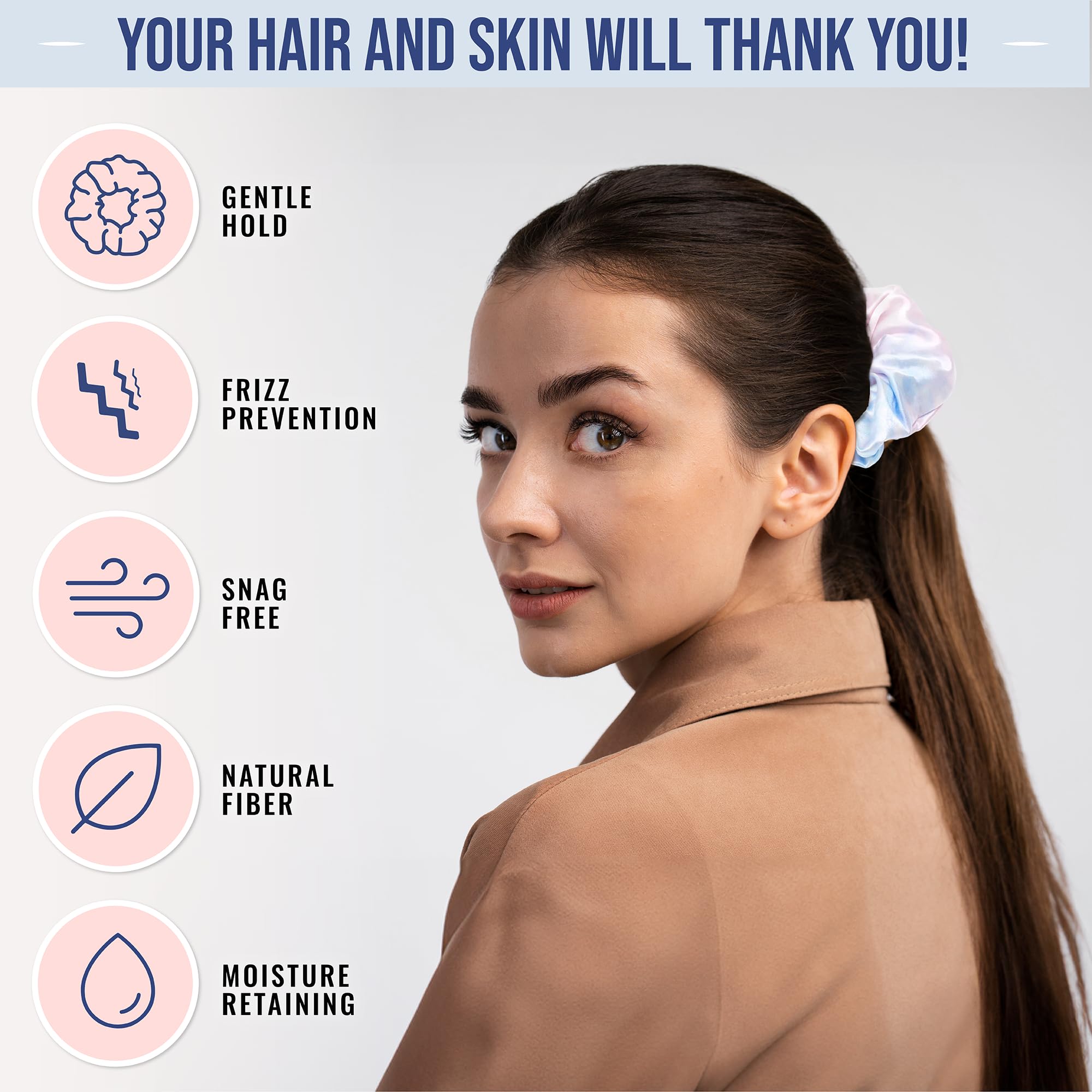 Blissy Silk Scrunchies (3 Pack) - 100% Pure Mulberry Silk - 22 Momme 6A High-Grade Fibers - Silk Scrunchie for Straight &amp; Curly Hair - Preventing Breakage, Tangling, &amp; Creasing (Rose Skinny)