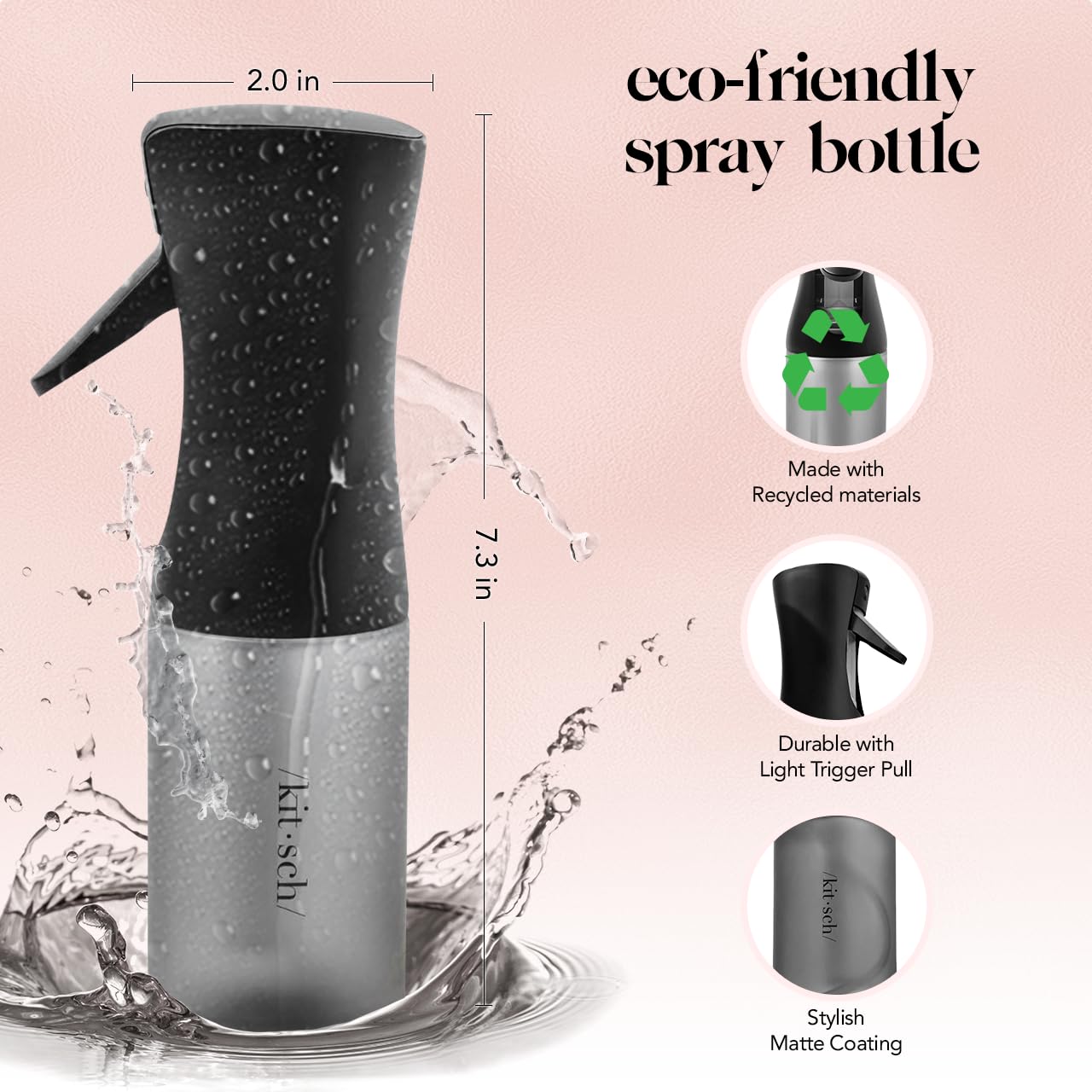 Kitsch Spray Bottle for Hair - Continuous Water Mister with Ultra Fine Mist for Hairstyling, Barbers, Salons, Cleaning, Plants, Versatile Spray Bottles - Made from Recycled Plastic - Terracotta, 5 oz