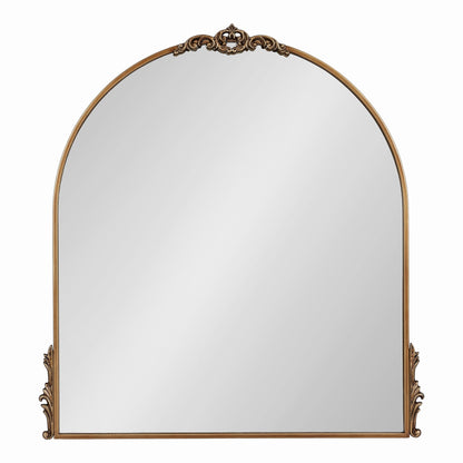 Kate and Laurel Myrcelle Traditional Arched Mirror, 25 x 33, Gold, Decorative Large Arch Mirror with Ornate Garland Detailing Along The Crown and Edges of The Frame