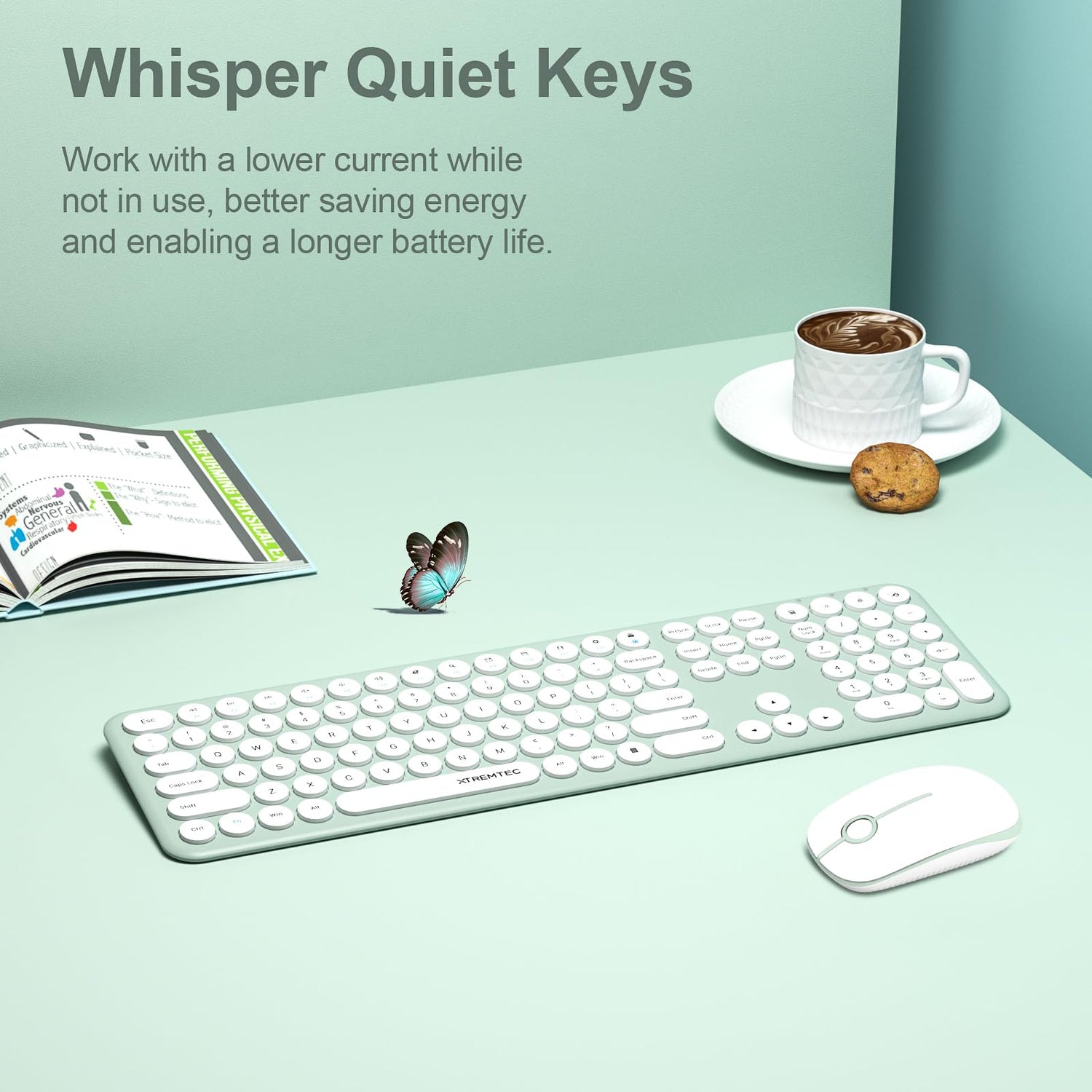 Wireless Keyboard and Mouse, XTREMTEC Cute Keyboard Retro Round Keycap - 2.4GHz Ultra-Slim Quiet Aesthetic Keyboard for Mac Computer Laptop PC Desktops (Rosegold)
