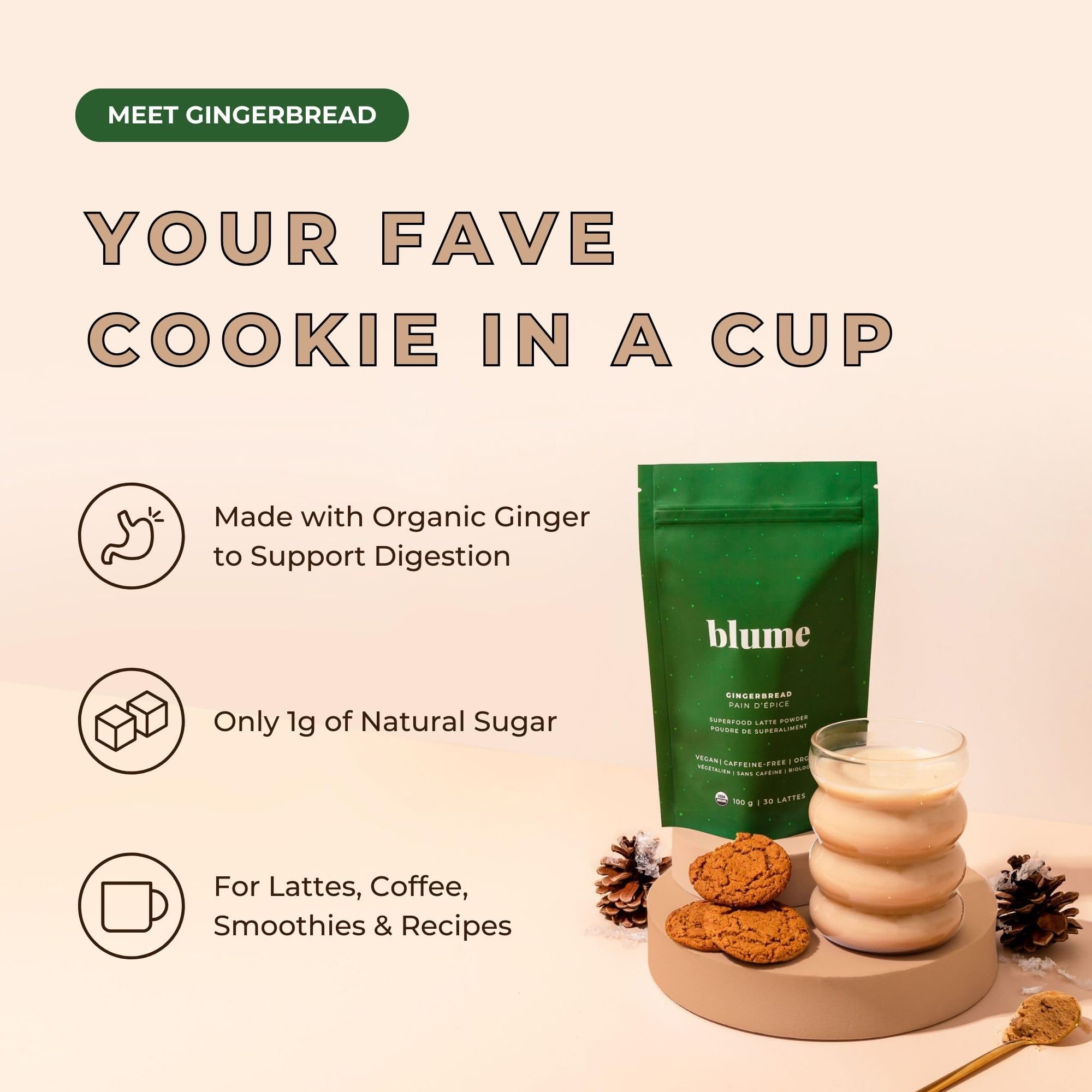 Blume Rose London Fog Latte with Zero Sugar or Caffeine - Certified Organic, Vegan and Gluten-Free - Tart Cherry &amp; Rosehips blend rich Antioxidant &amp; Vitamin to Ease Bloating and Boost Your Natural Glow - 30 Servings