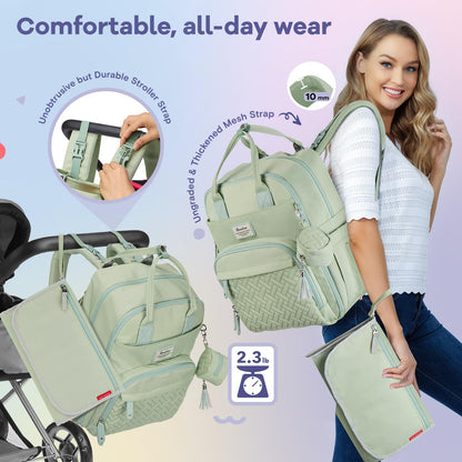 RUVALINO Diaper Bag Backpack, Multifunction Travel Pack Maternity Baby Changing Bags, Large Capacity, Waterproof, Beige